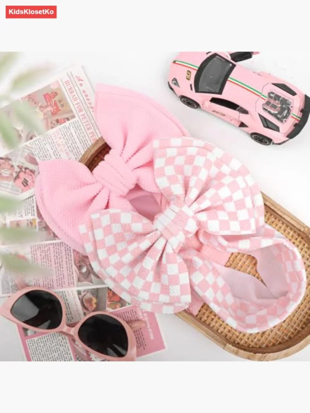 2 Pack Checkered Headbands with Double Layered Bows for Infants Toddlers Soft